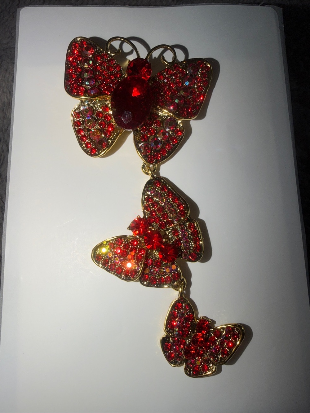 Unbranded Red Crystal Butterfly Drop brooch can be worn as a necklace